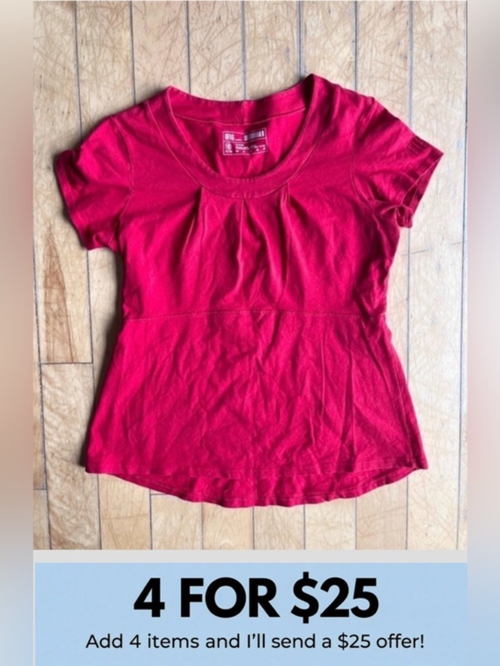 FIG Clothing Red Pleated Scoop Neck Short Sleeve Top Size XL